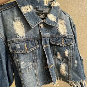 Cropped Distressed Denim Jacket